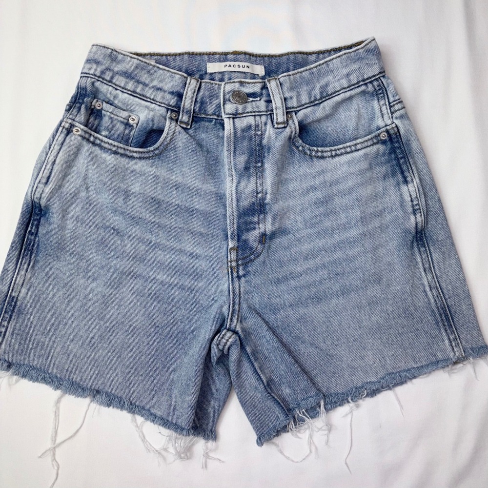 Pacsun Denim Jean Shorts Size 24 High Waisted Light Wash Frayed Hem Casual
